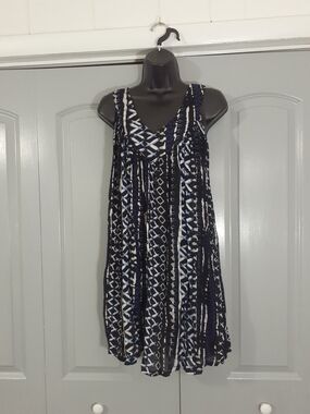 Studio West Navy White & Black Abstract Print Lightweight Dress